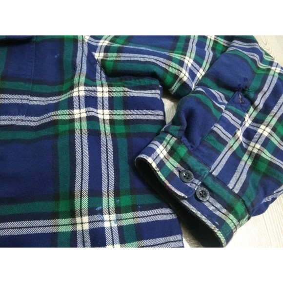 LL Bean Men's 2XL Tall Blue Flannel Plaid Fleece Lined Shirt Jacket XXL Shacket - Picture 4 of 11